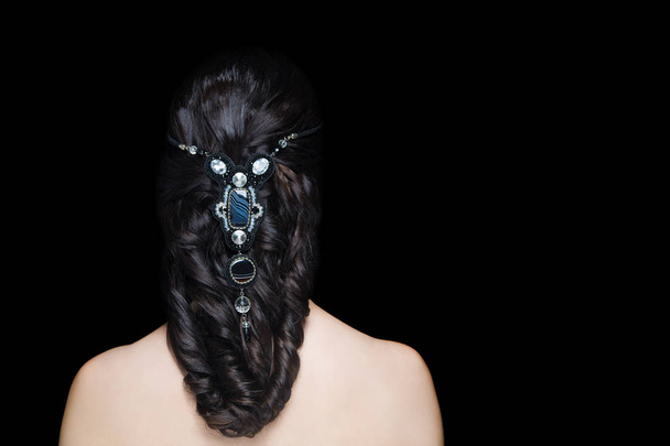 woman hairstyle gathered hairdo curls - Фото, изображение