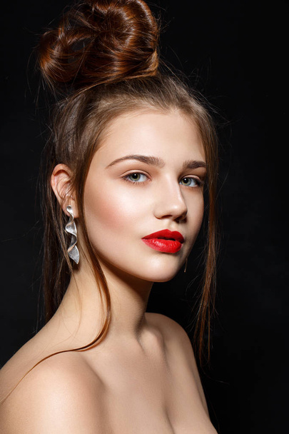 beautiful girl with red lips - Photo, Image