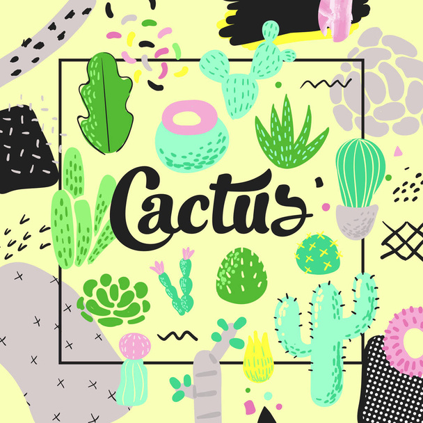 Design floreale con Cactus. Succulente Sfondo stile infantile per arredamento, Copertine. Illustrazione vettoriale
 - Vettoriali, immagini