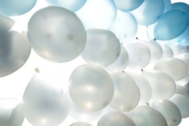 Balões azuis e brancos isolados sobre fundo branco
 - Foto, Imagem