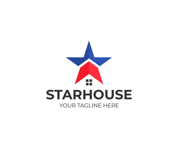 Star and house logo template. American house vector design. Real estate illustration - Vector, Image