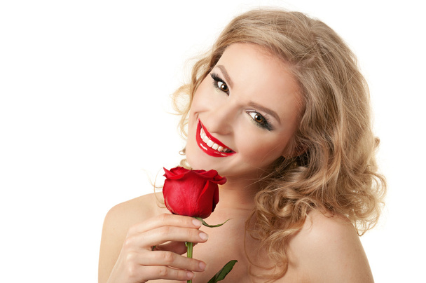 Portrait of a girl with rose - Φωτογραφία, εικόνα