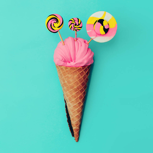Candy Lolipop Ice Cream. Sweet Fashion art. Flatlay Design  - Φωτογραφία, εικόνα