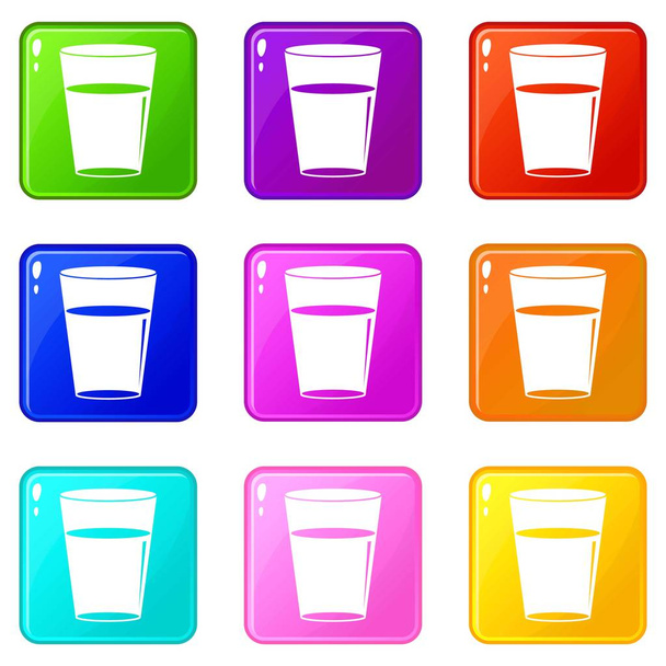 Glass water icons 9 set - Vettoriali, immagini
