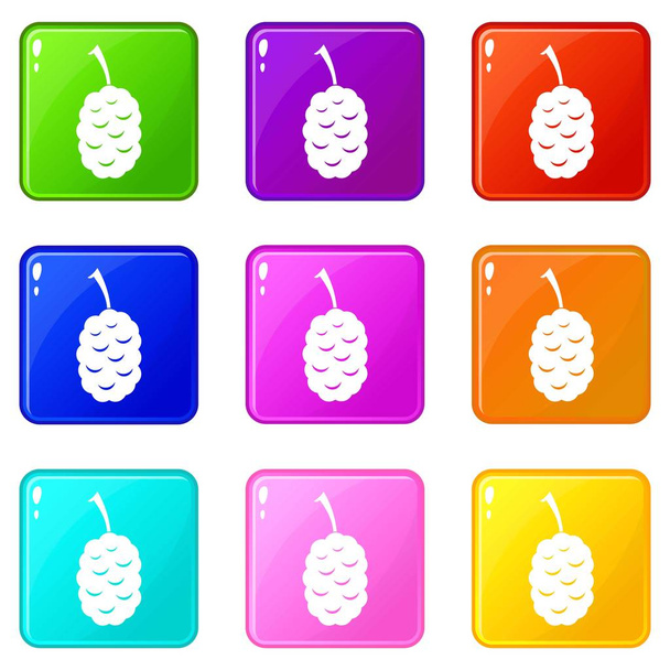 Fruit of mulberry icons 9 set - Vector, Imagen