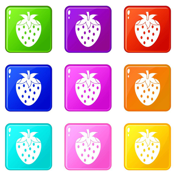 One strawberry berry icons 9 set - Διάνυσμα, εικόνα