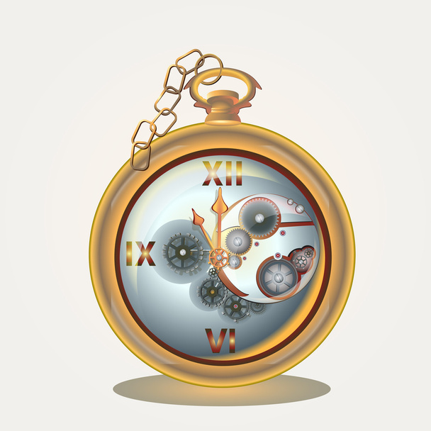 Old pocket watch on golden chain. Vector illustration. - Vector, Image