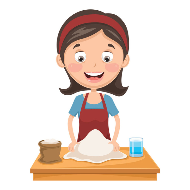 Vector Illustration Of Woman Kneading Dough - Vector, Image