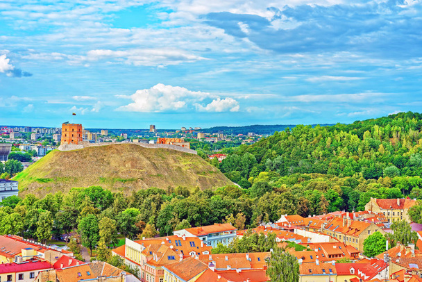 Tour Gediminas avec colline et toit de Vilnius
 - Photo, image
