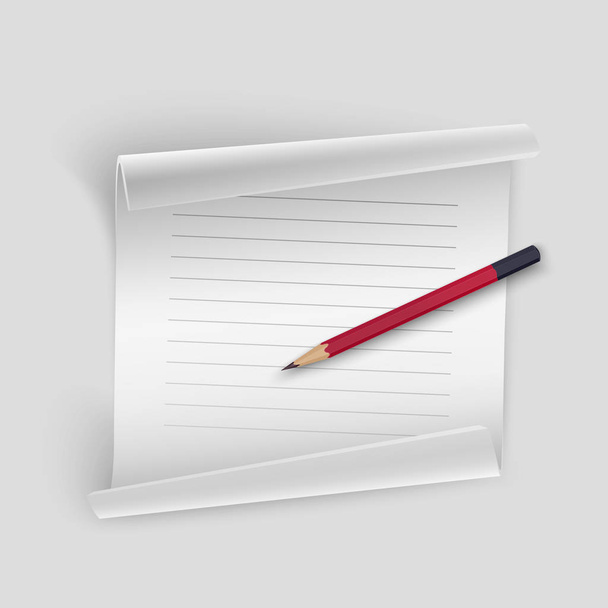 White sheet of paper with a realistic pencil, sheet of paper for your records, vector illustration - ベクター画像