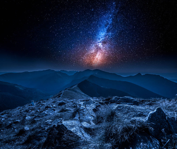 Stunning milky way in mountains at night in Poland - Foto, immagini