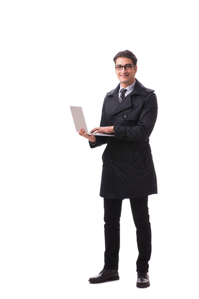 Молодий бізнесмен з ноутбуком ізольовано на білому тлі
 - Фото, зображення