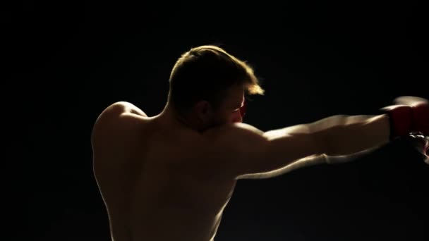 Male athlete fighter in boxer gloves. - Video, Çekim