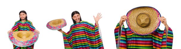 Handsome man in vivid poncho isolated on white - Photo, Image