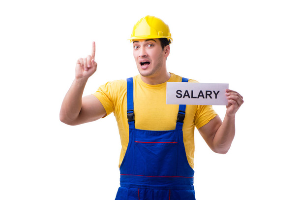 Reparador pidiendo aumento de sueldo aislado en blanco - Foto, Imagen