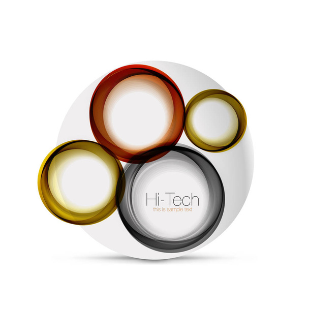 Cirkel web lay-out - digitale techno bollen - webbanner, knop of pictogram met tekst. Glanzende swirl kleur abstracte cirkel ontwerp, hi-tech futuristische symbool met kleur ringen en grijs metalen element - Vector, afbeelding