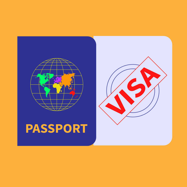 Pasaporte extranjero y sello de visa. Concepto vectorial
. - Vector, Imagen