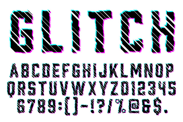 Модний спотворений глюк Тип шрифту Листи, Числа та символи Векторні ілюстрації
 - Вектор, зображення