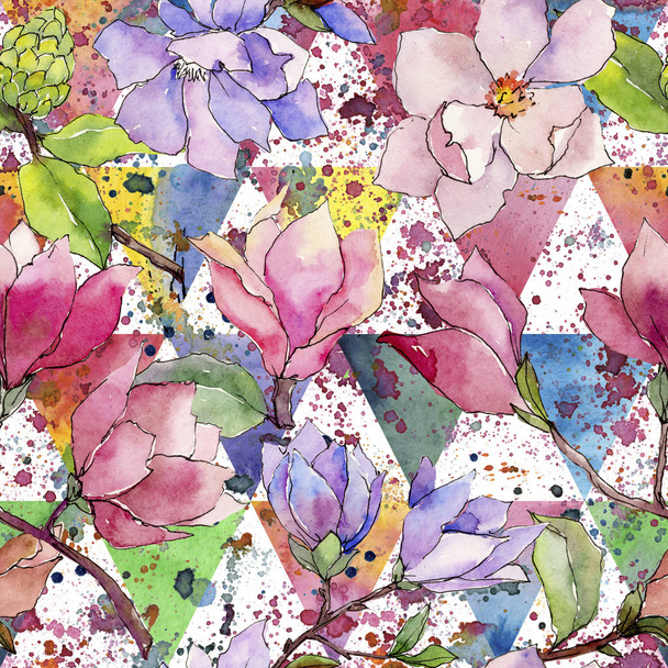 Wildflower magnolia kwiatki w stylu przypominającym akwarele. - Zdjęcie, obraz