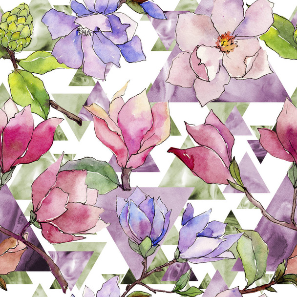 Wildflower magnolia flower pattern in a watercolor style. - Foto, immagini