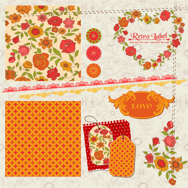 Scrapbook Design Elements - Orange Flowers and Poppies in vector - Vector, Imagen