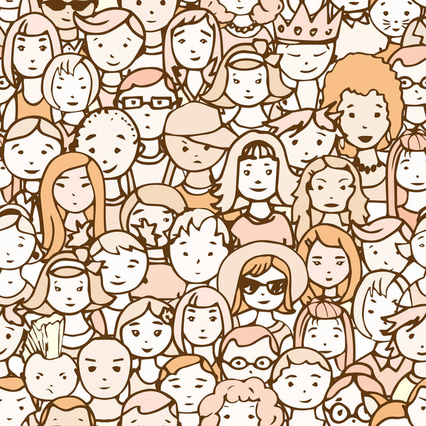 Seamless pattern of hand drawn people faces. - Vector, Image