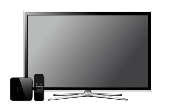 Умный телевизор и мультимедийная коробка с дистанционным управлением
 - Вектор,изображение