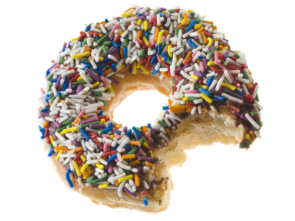 un pequeño bocado en un donut
 - Foto, imagen