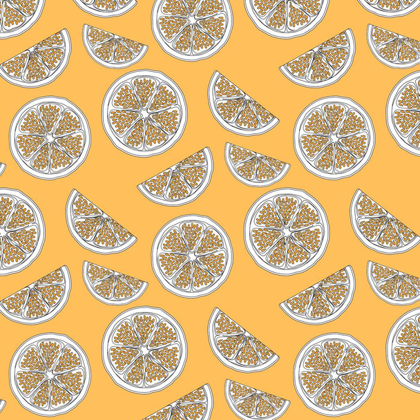 Patrón de rodajas de naranjas dibujadas a mano. Ilustración vectorial
 - Vector, Imagen