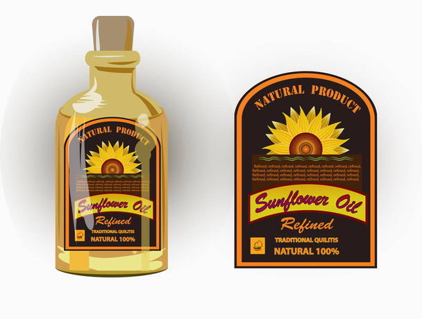 Vektor-Etikett für raffiniertes Sonnenblumenöl mit Sonnenblume - Vektor, Bild