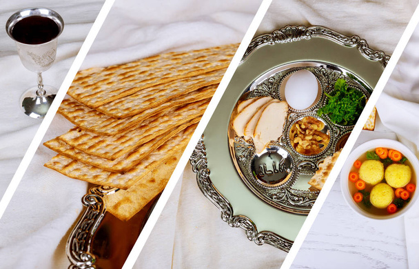 passover jewish food Pesach matzo and matzoh bread Photo collage different picture - Photo, Image