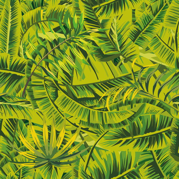 Banana leaves seamless green jungle - Вектор,изображение