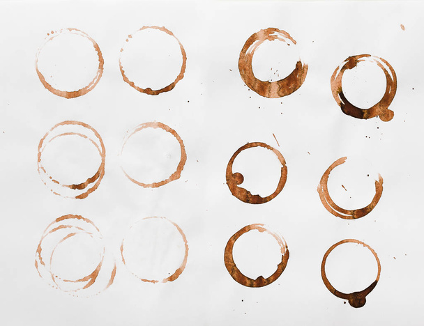 Collection of dry coffee cup stains on white background - Photo, Image