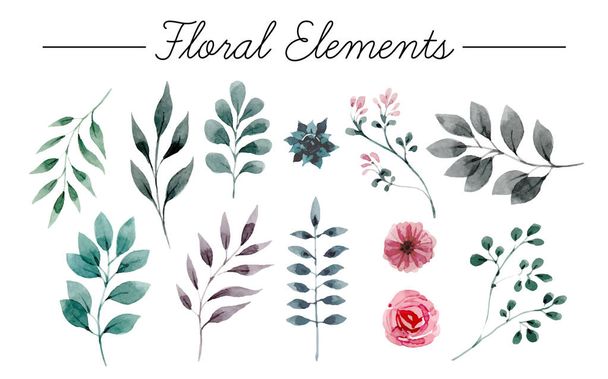 Set of flowers painted in watercolor on white paper. Sketch of flowers and herbs. Wreath, garland of flowers. Vector watercolor - Vector, Imagen