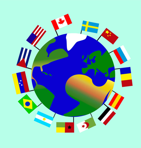 Πλανήτης γη με πολλές σημαίες των διαφορετικών χωρών - Διάνυσμα, εικόνα