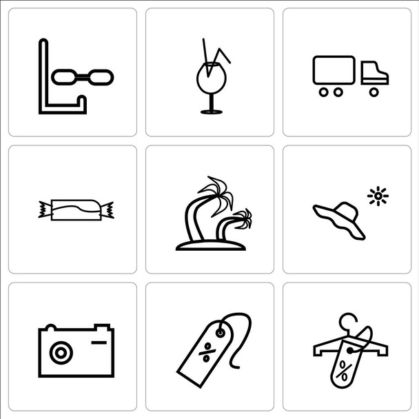 Conjunto de 9 iconos editables simples, tales como etiqueta de descuento en las compras
, - Vector, imagen