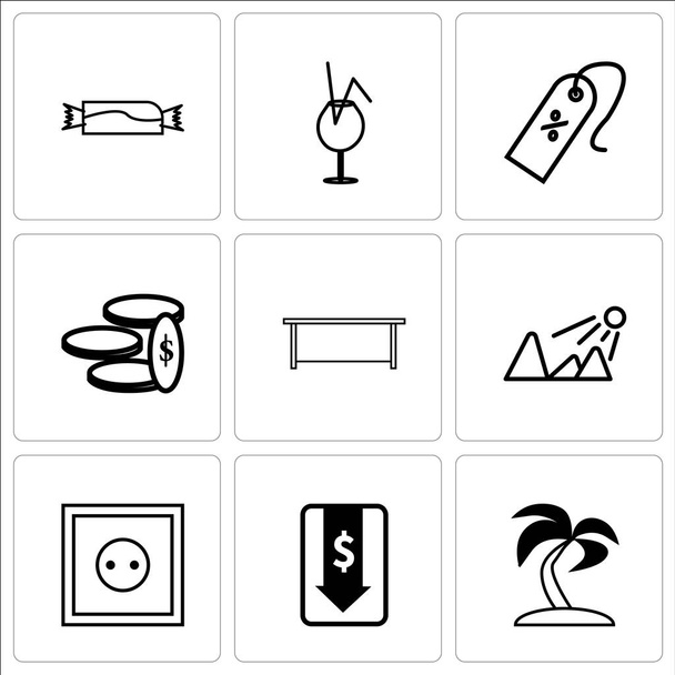 Conjunto de 9 iconos editables simples como Palma árbol, Dinero ar abajo
 - Vector, imagen