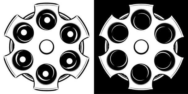 Cylinder of a revolver vector illustration. Russian roulette icon. Black and white - Vector, Image