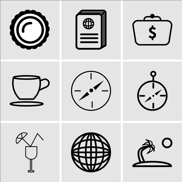 Set von 9 einfach editierbaren Symbolen wie Palmbaum, Erde, Cockta - Vektor, Bild
