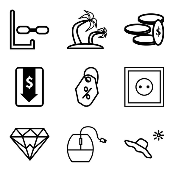 Set de 9 iconos editables simples como Sombrero y sol, Ratón, Diamo
 - Vector, imagen