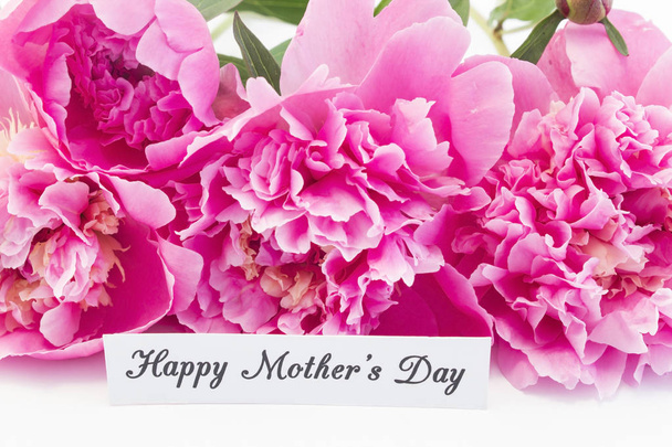 Šťastný den matek, pozdrav karty s růžové pivoňky - Fotografie, Obrázek