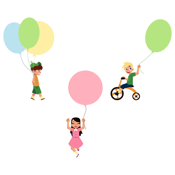 Vektor flache Kinder mit Luftballons Set - Vektor, Bild