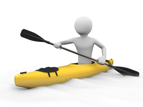 Kayak, rafting: uomo in kayak giallo
 - Foto, immagini