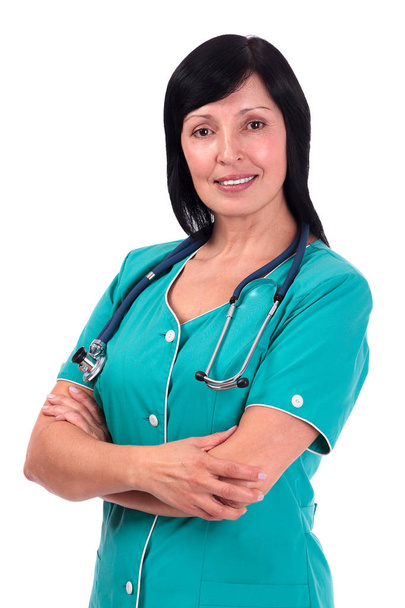 Smiling medical doctor woman with stethoscope, isolated on white - Φωτογραφία, εικόνα