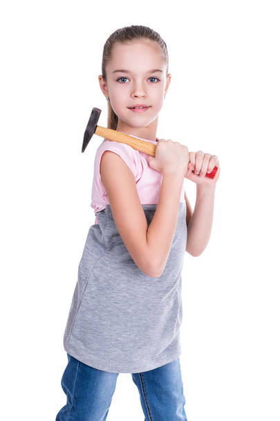 Portrait of a girl with small hammer - 写真・画像