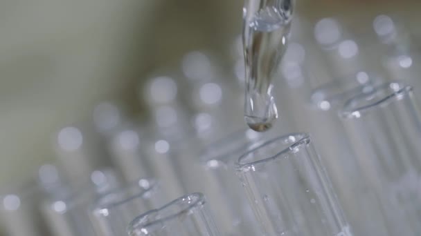 Laborwissenschaftler, der mit einer Pipette arbeitet, analysiert und extrahiert die Dna oder Moleküle im Reagenzglas. - Filmmaterial, Video