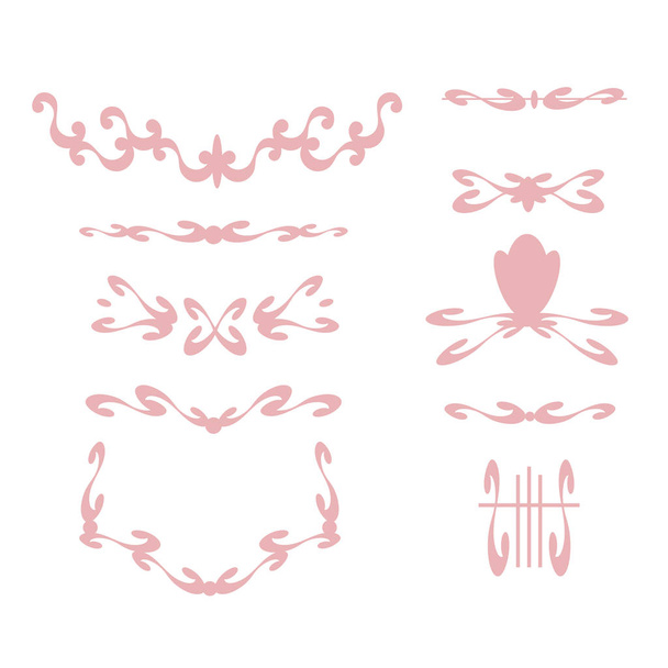 Delicate slender graceful pink frame and vignettes with curls - Vector, Image