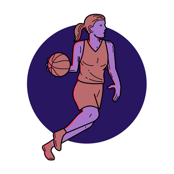 Жінка баскетболіст дриблінг моно векторні об'єкти - Вектор, зображення