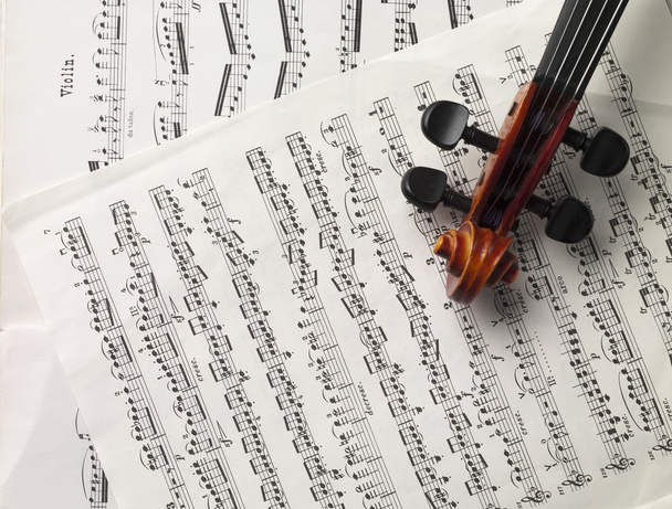 音楽のシートをバイオリンのペグ ボックス - 写真・画像