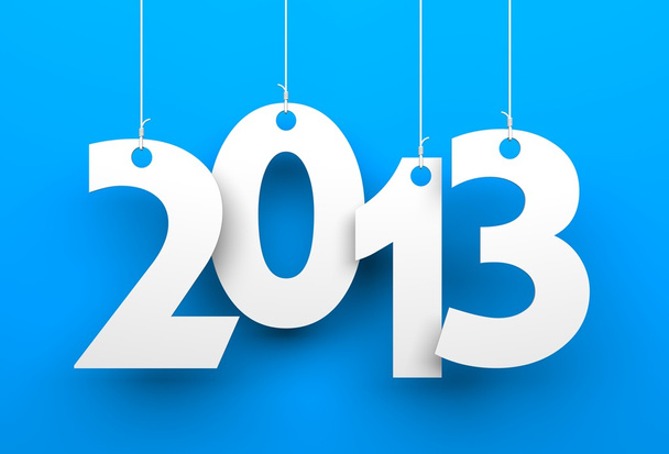 White tags with 2013 on blue background - Foto, Bild